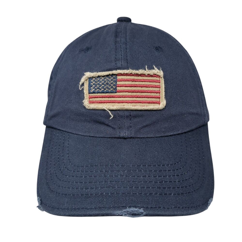 American Flag Patch Slideback Hat Blue One Size Adjustable 6 Panel Dpc